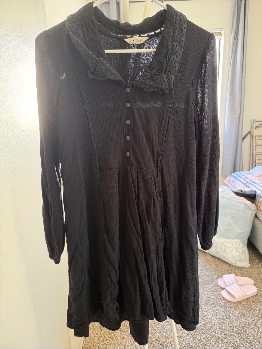 Lucky Brand Black Long-Sleeve Dress with Lace Collar